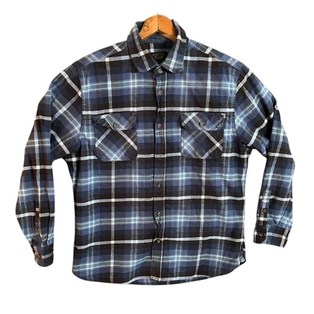 Jachs MFG Heritage Flannel Classic Styling Blue Plaid Long Sleeve Shirt Mens L